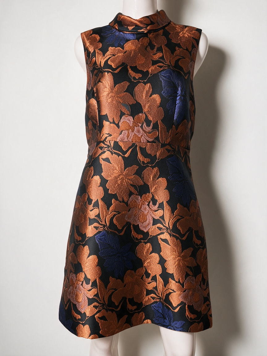 Steps - Jurk - bloemenprint, glanzende stof, opstaande kraag - XL