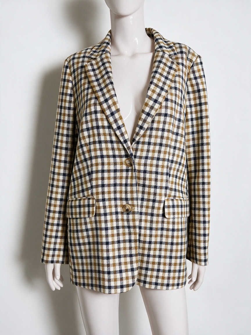 H&M - Blazer - ruitpatroon, beige, dubbelrijige knoopsluiting - XL