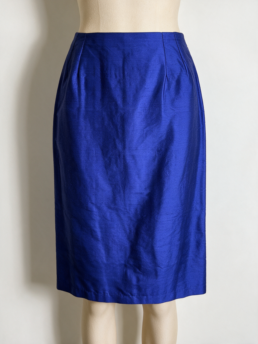 Mieke van Gijsel - Rok - blauw, pencil fit, glanzende stof - L