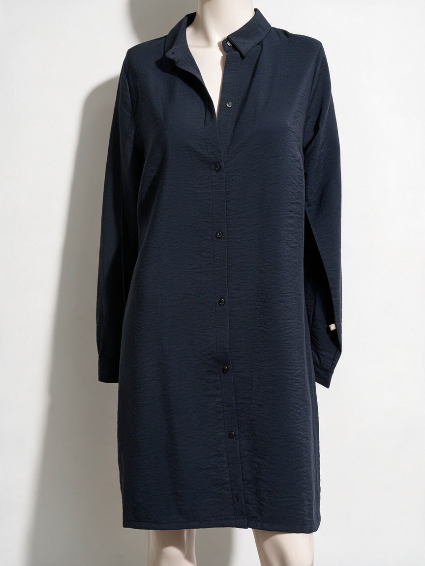 ZUSSS - Jurk - donkerblauw, overhemdjurk, lange mouwen - S