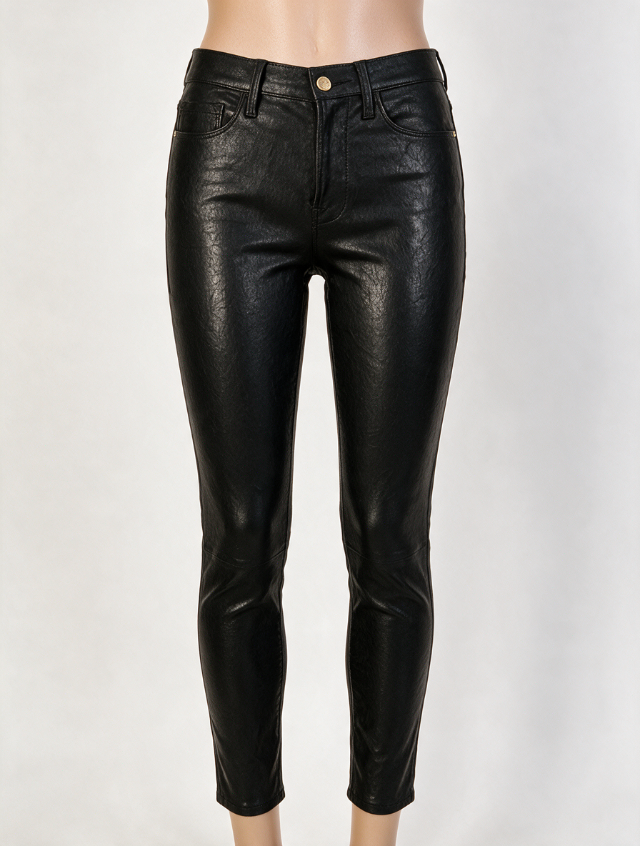 FRAME - Broek - zwart, skinny fit, lamsleer - S