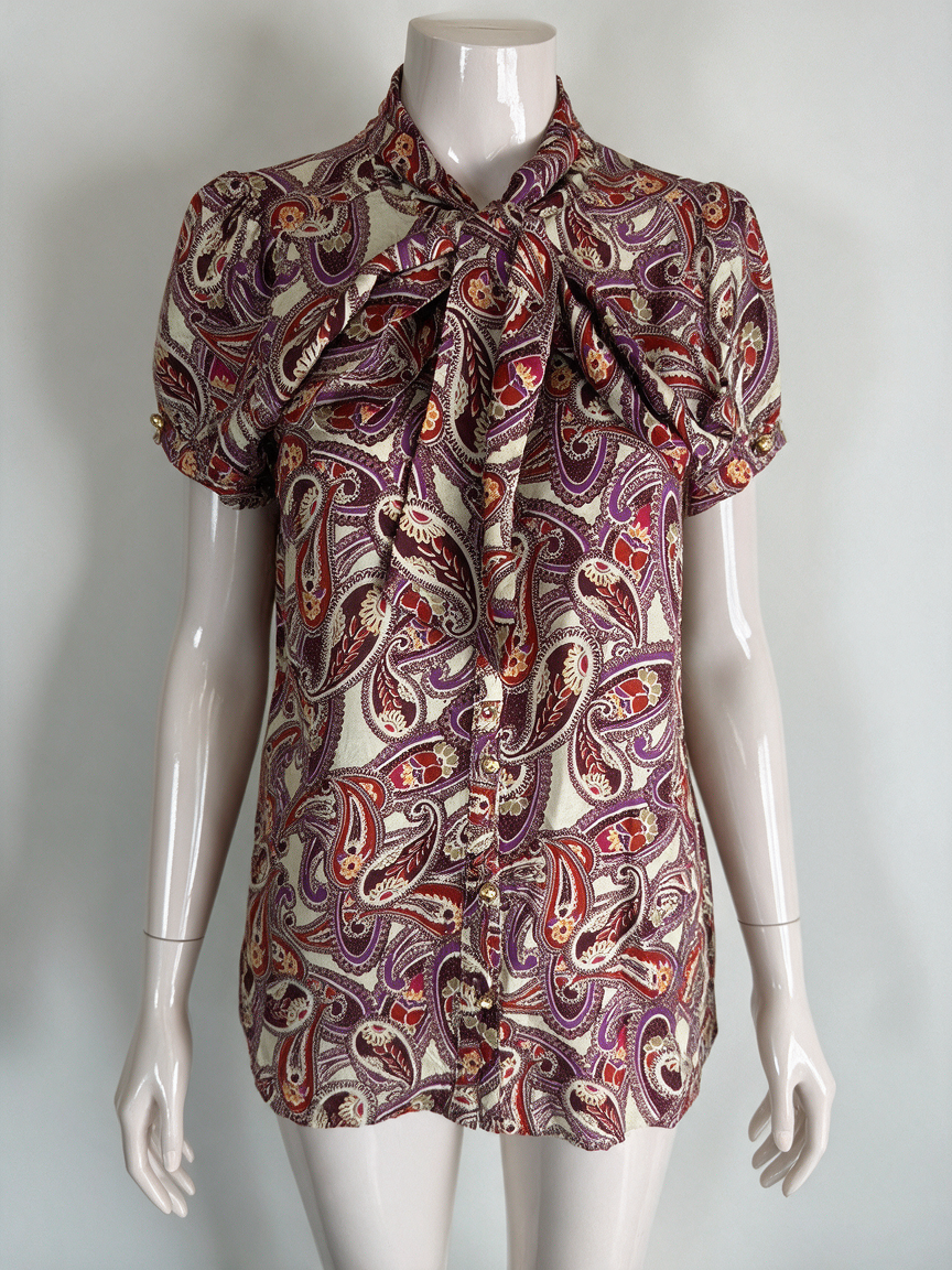 Mer du Nord - Blouse - paisleyprint, strik bij hals, korte mouw - M