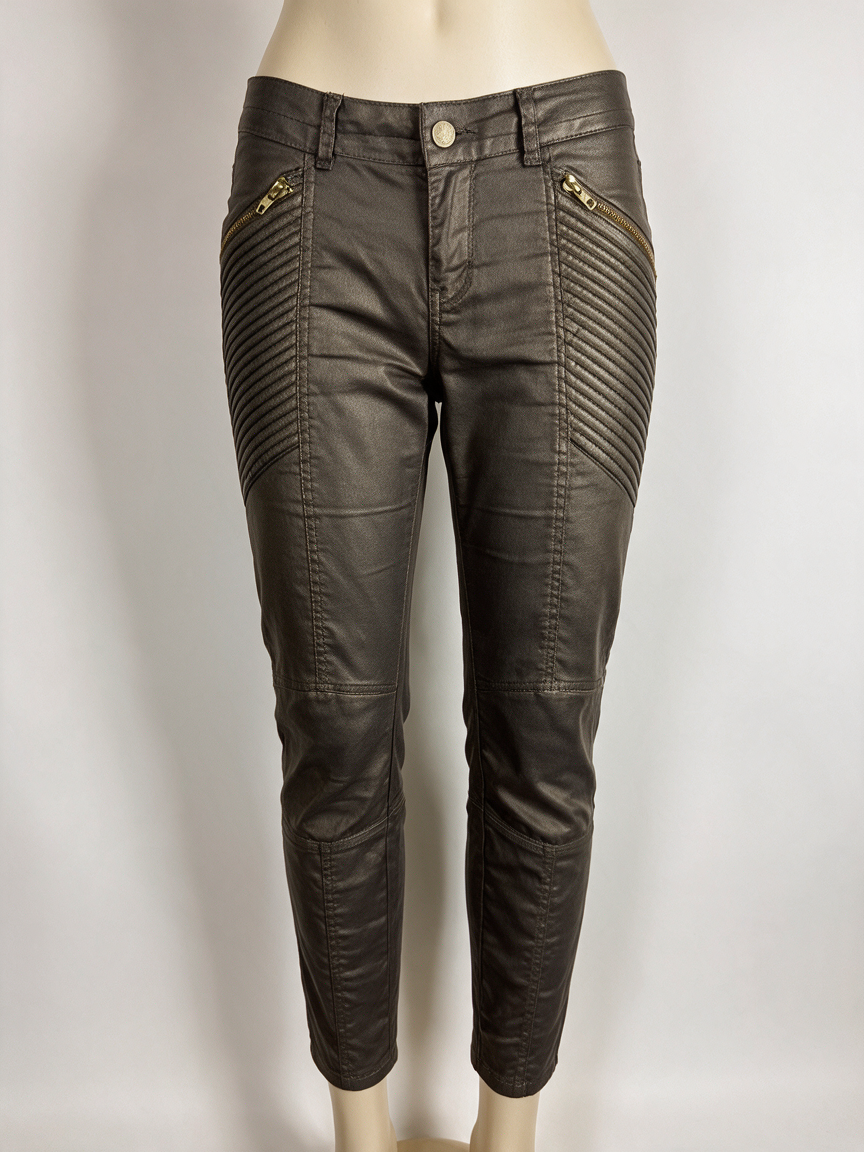 SuperTrash - Broek - metallic bruin/grijs, biker-stiksels, skinny fit - 36