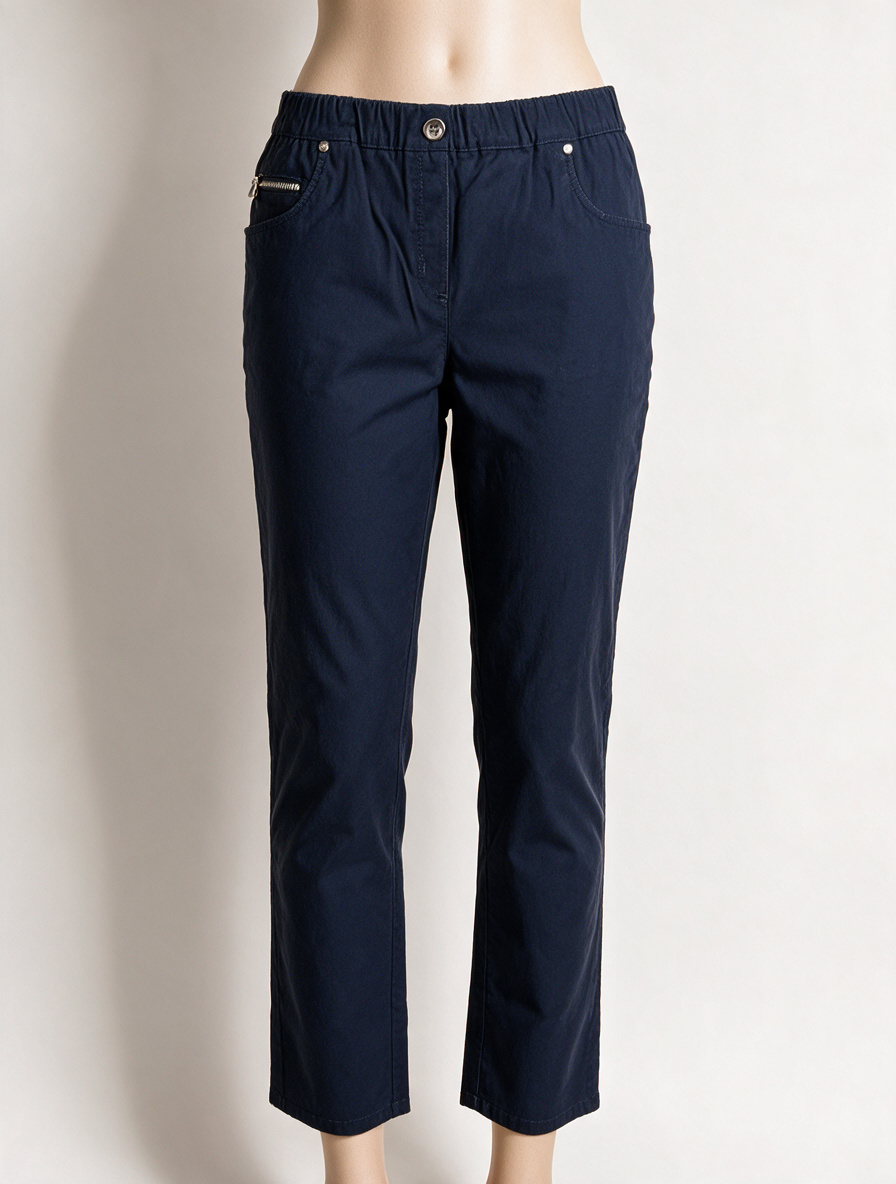 ATELIER GS - Broek - donkerblauw, rechte pijp, elastische tailleband - L