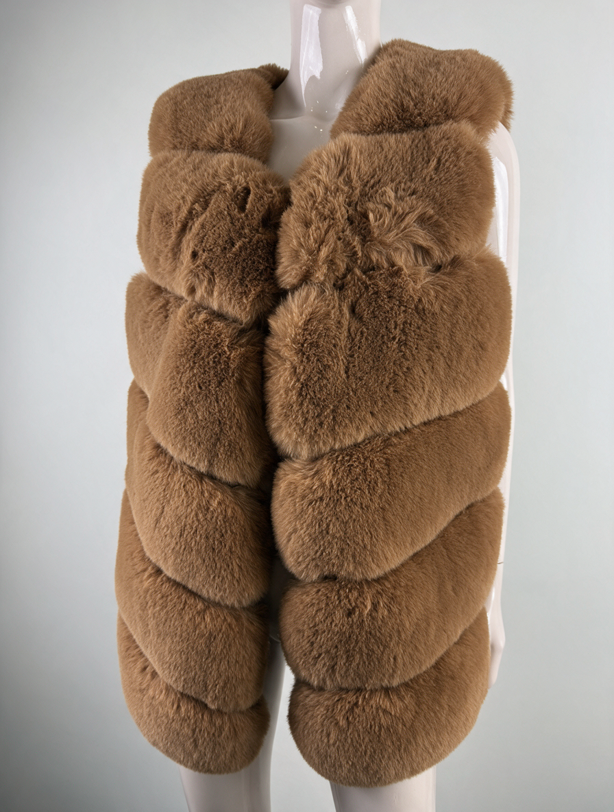 GOLD & SILVER - Bodywarmer - camel, imitatiebont, hoge kraag - L