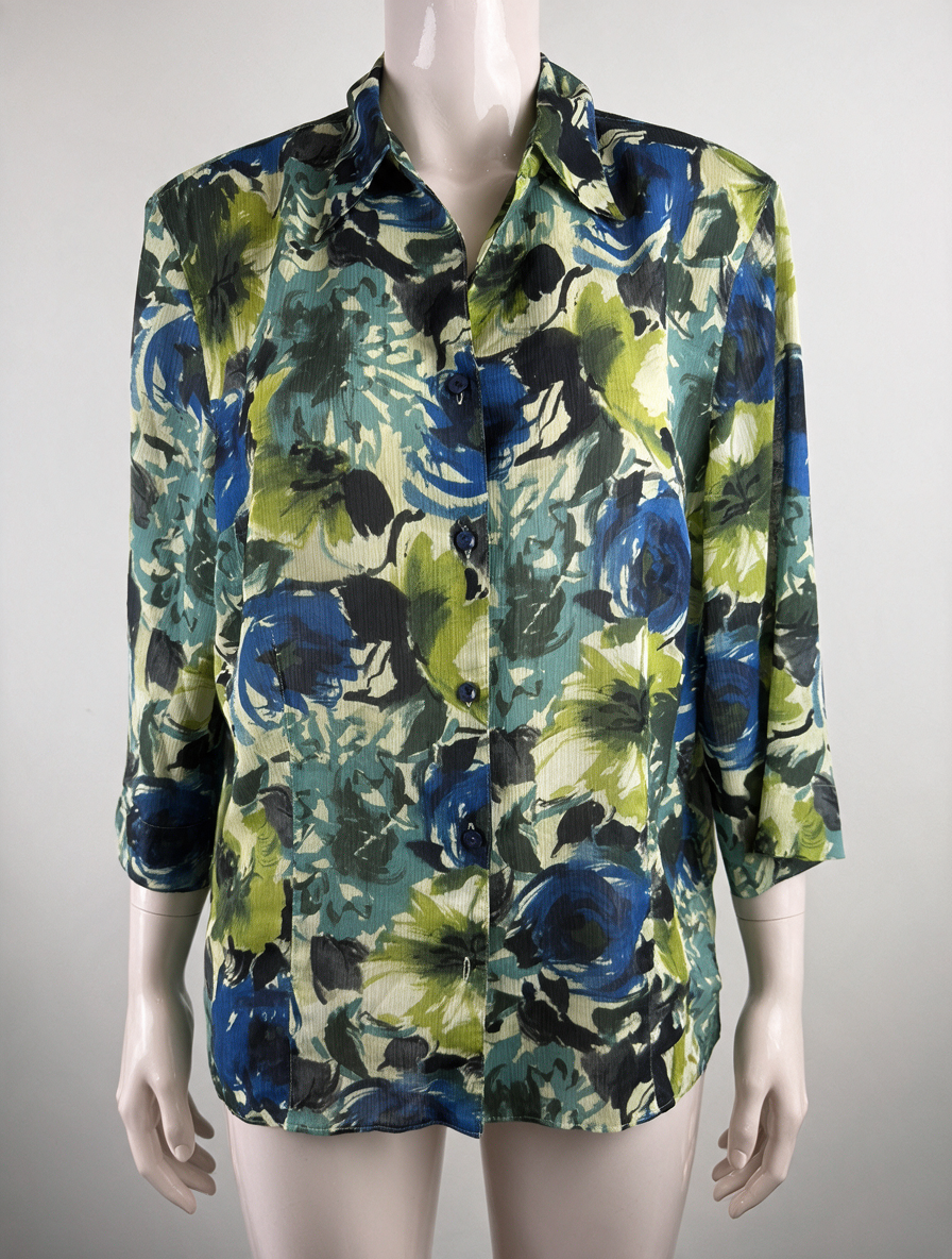 Erfo - Blouse - meerkleurige bloemenprint, licht geribbelde stof - maat 44