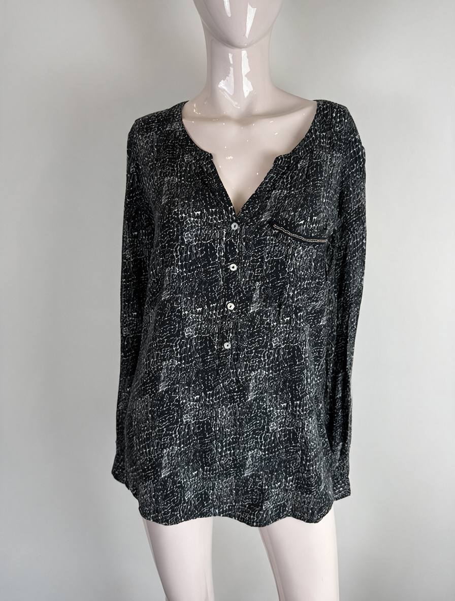 Street One - Blouse - zwart-wit patroon, V-hals, lange mouw - L