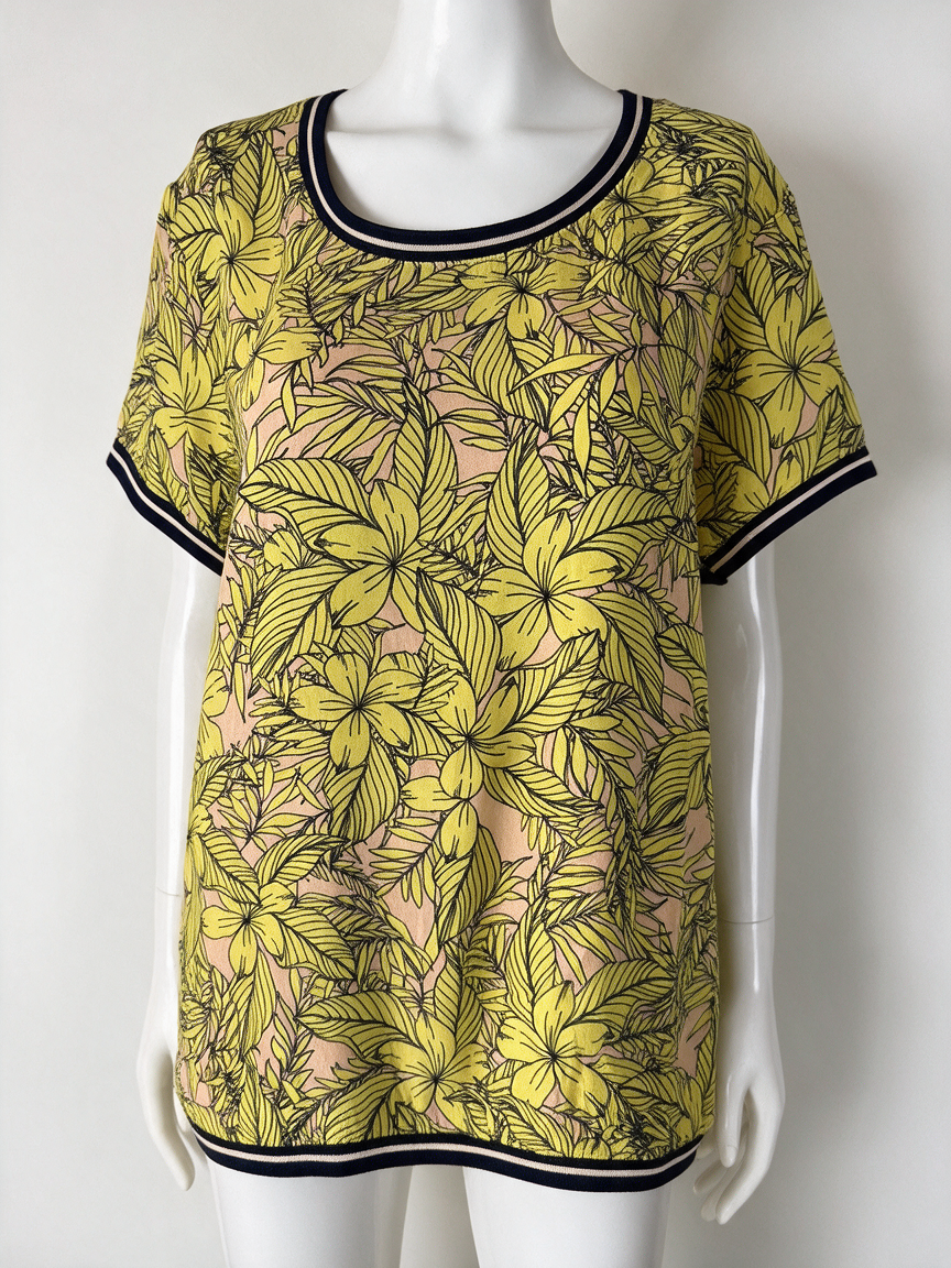 Liberty Island - Blouse - roze, bloemen- en bladprint, korte mouwen - XL