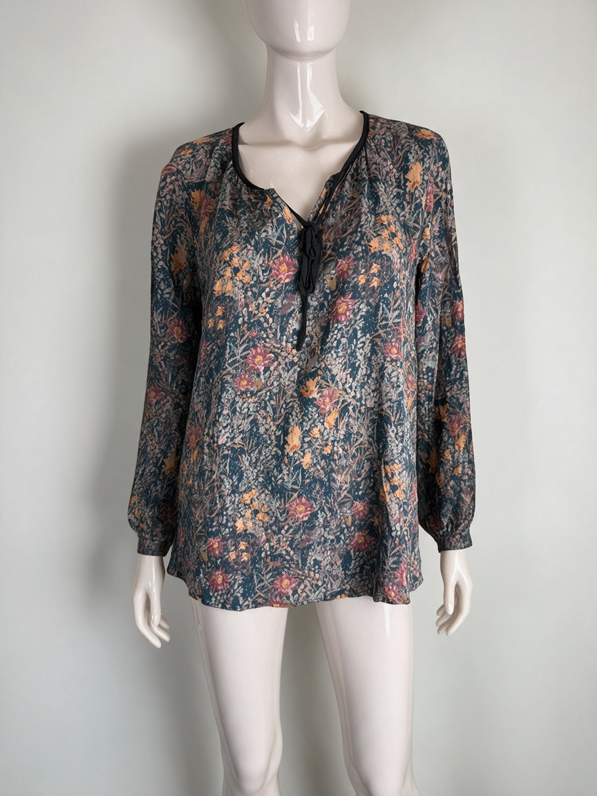 Tom Tailor - Blouse - bloemenprint, lange mouwen, veterdetail - XL