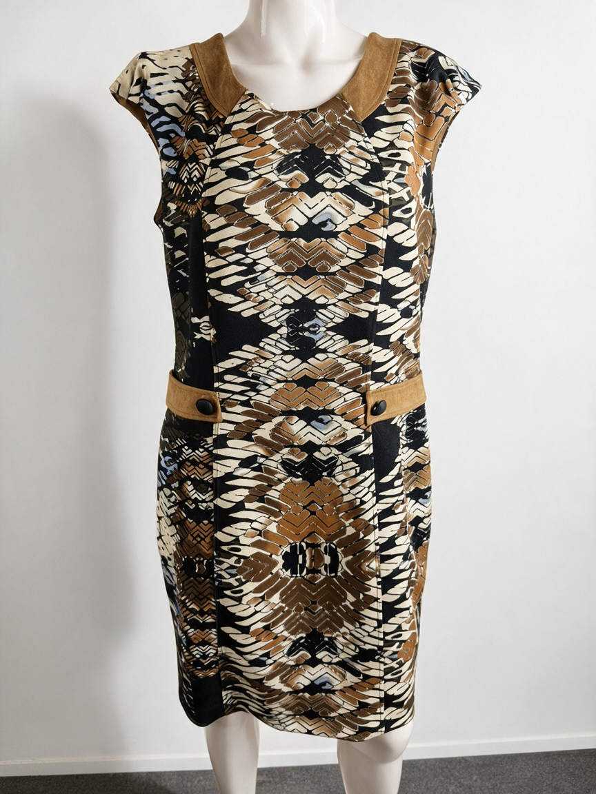 marie méro - Jurk - print, suède-look kraag, getailleerd - L