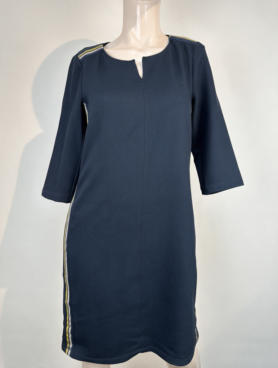 Expresso - Jurk - donkerblauw, driekwart mouwen, contraststrepen - S
