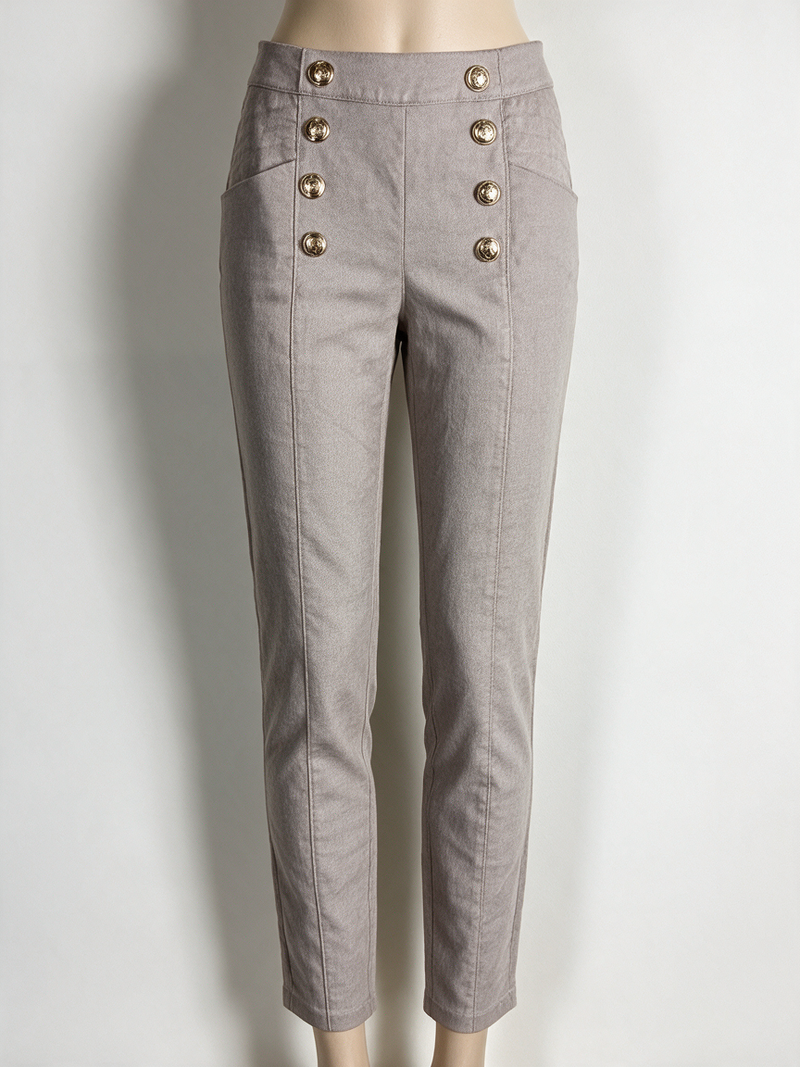 JOSH V - Broek - beige, hoog getailleerd, dubbele rij gouden knopen - S
