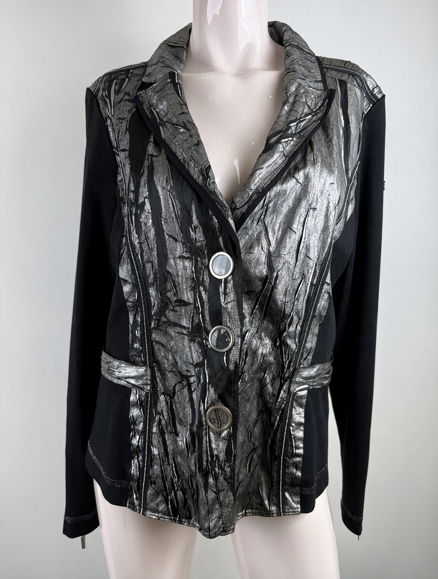 AIRFIELD - Blazer - zwart, metallic zilveren accenten, abstract patroon - XL