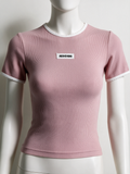 REINDERS - T-shirt - roze/wit, geribde stretch, contrastboorden - XS