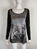 Expresso - Blouse - zwart, print aan voorzijde, semi-transparante zoom - S