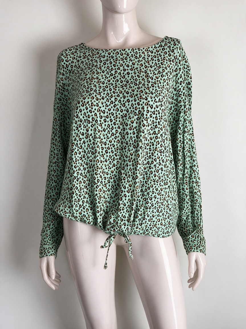 Miss E Studio - Blouse - mintgroen, panterprint, trekkoord - M