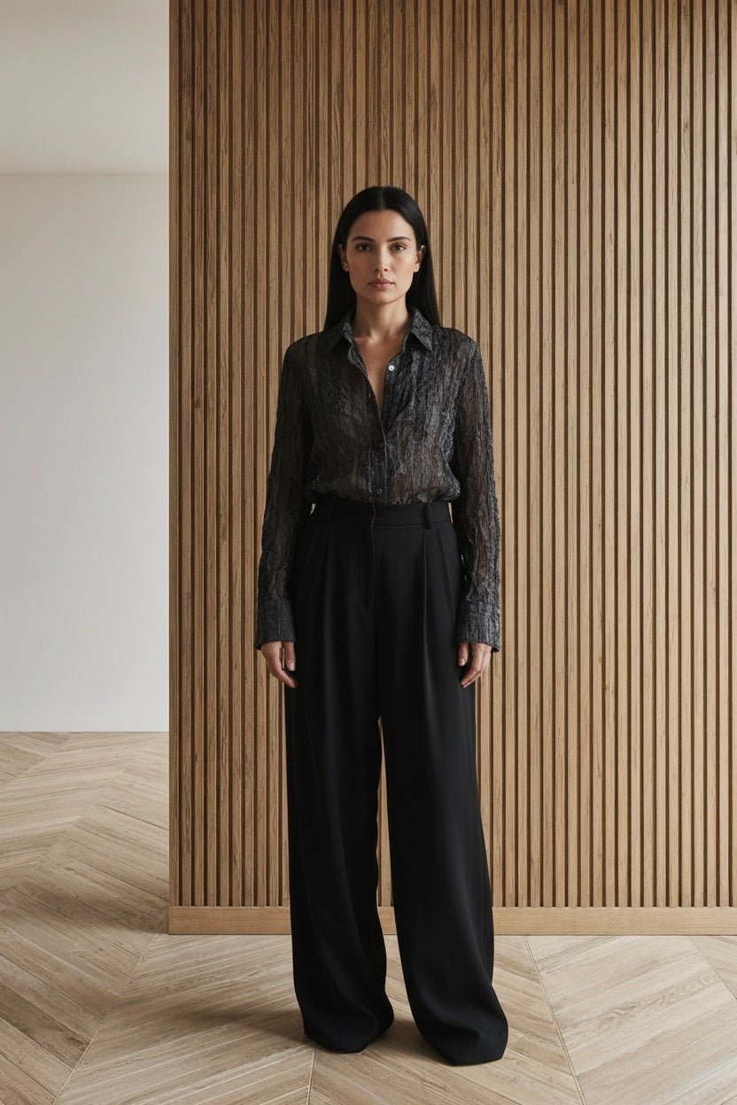 Full body view of the model wearing Euromode Blouse maat S/M zwart