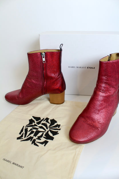 Isabel Marant Étoile rode glitter enkellaarsjes maat 38