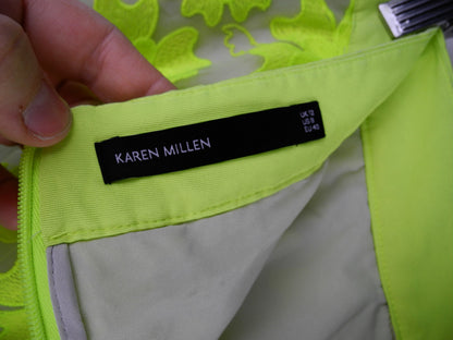 Karen Millen gebloemde rok neon geel maat 40