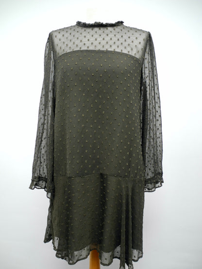 Zara transparante bruine jurk met stipjes maat L