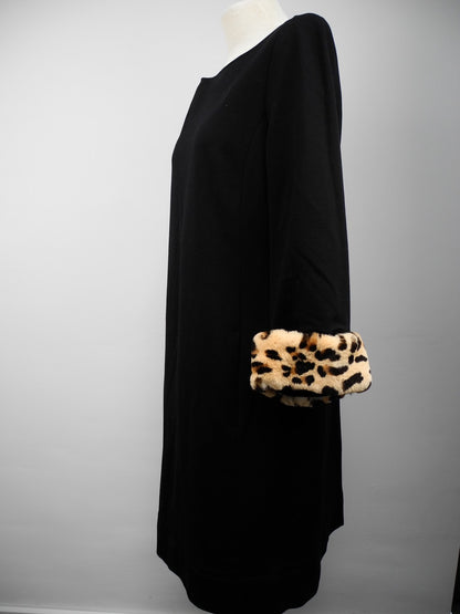 Blumarine zwarte jurk met bonten luipaard details