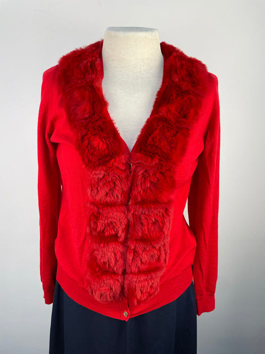 Blumarine rood vestje met bontkraag maat 38