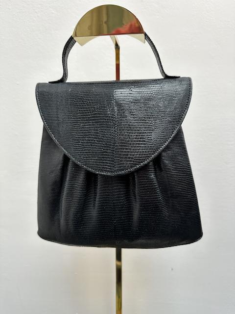 Vintage leren handtas donkerblauw – slangenleerstructuur