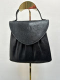 Vintage leren handtas donkerblauw – slangenleerstructuur