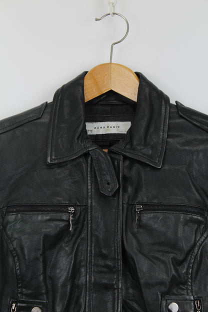 Zara Basic zwart leren biker jasje maat L