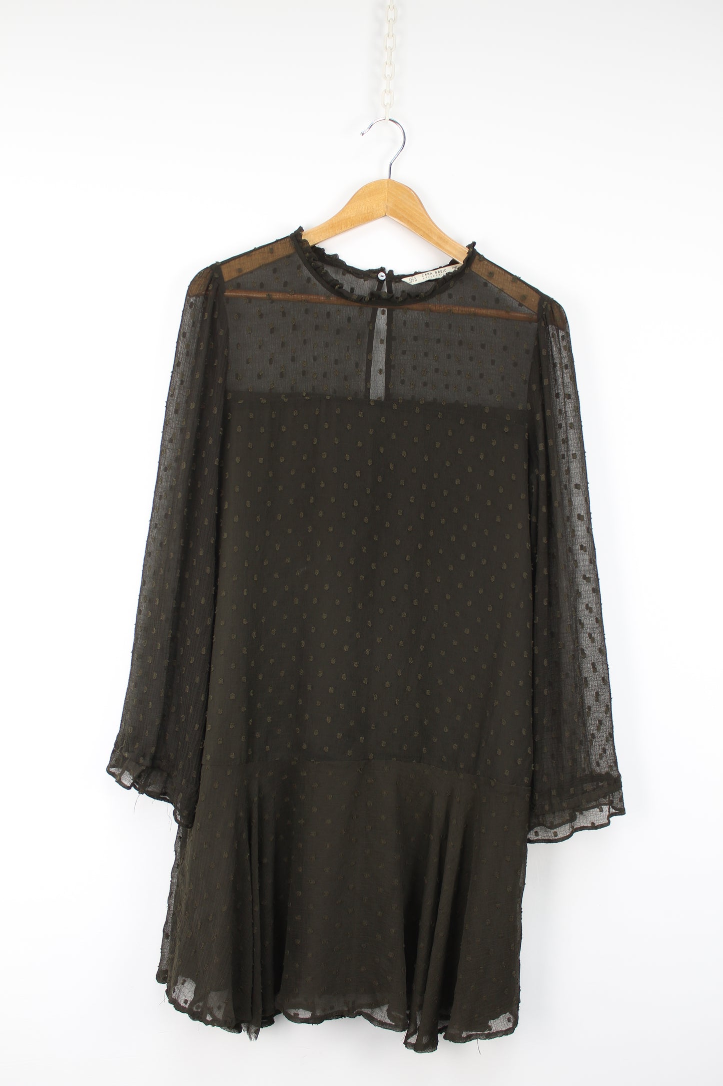 Zara transparante bruine jurk met stipjes maat L