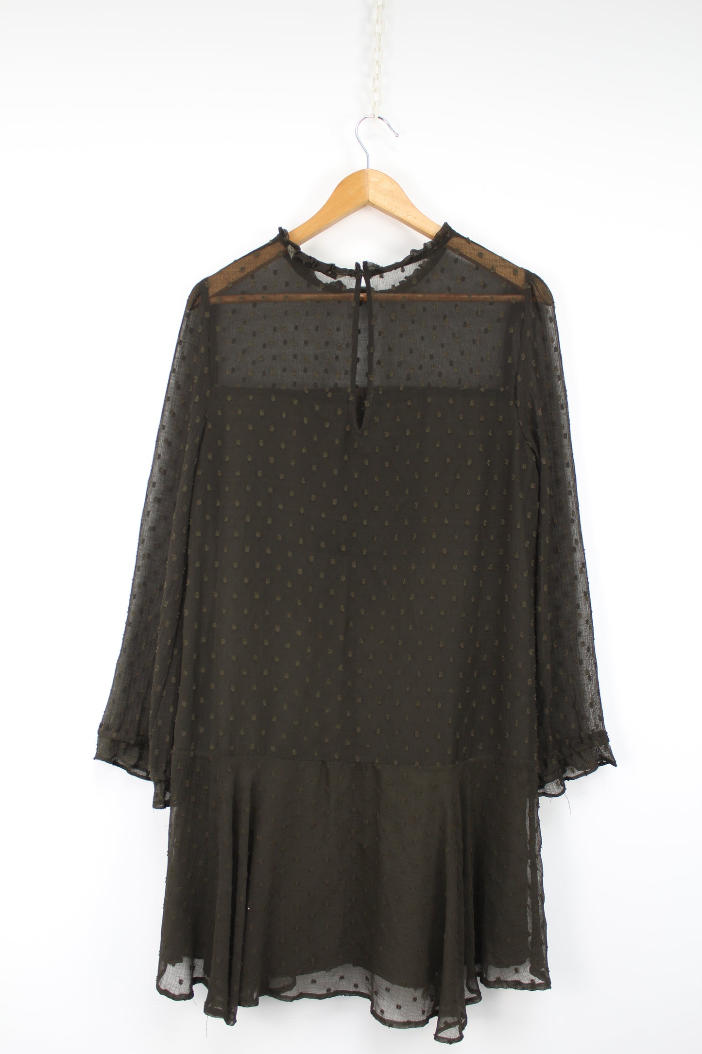 Zara transparante bruine jurk met stipjes maat L