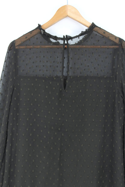 Zara transparante bruine jurk met stipjes maat L