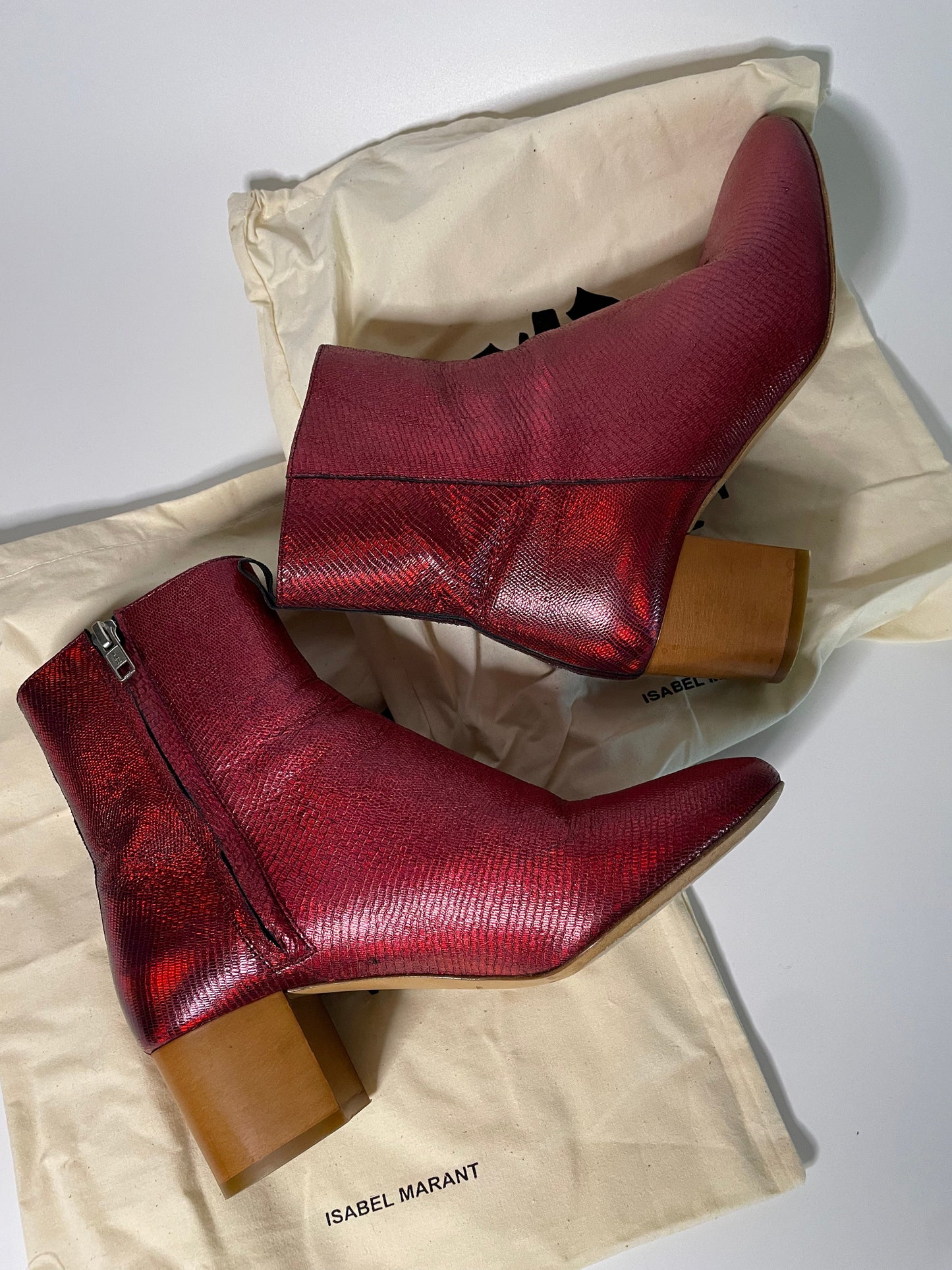 Isabel Marant Étoile rode glitter enkellaarsjes | maat 38 - Meisje met de parels